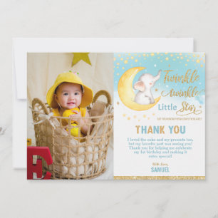 Twinkle Little Star Elephant Birthday Party Boy Thank You Card