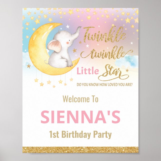 Twinkle Little Star Elephant Birthday Welcome Sign (Front)