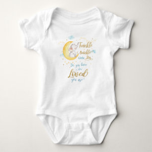 Twinkle Little Star Elephant Crescent Moon Blue Baby Bodysuit