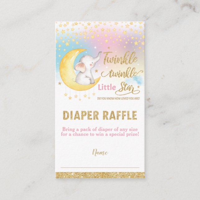 Twinkle Little Star Elephant Girl Diaper Raffle Enclosure Card (Front)