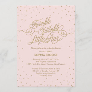 Twinkle Little Star Fancy Gold & Pink Baby Shower Invitation