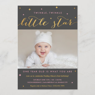 Twinkle Little Star First Birthday Invitation Girl