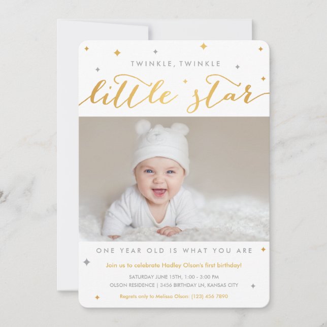 Twinkle Little Star First Birthday Invitations (Front)