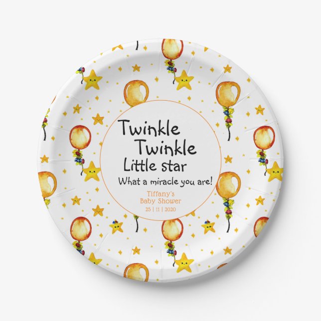 Twinkle Little Star Gender Neutral Baby Shower Paper Plate (Front)