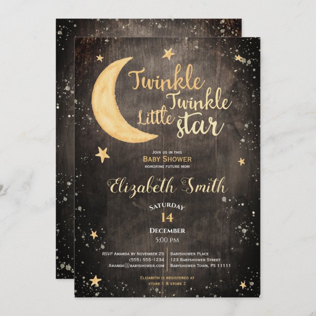 Twinkle little star gender neutral babyshower invitation (Front/Back)
