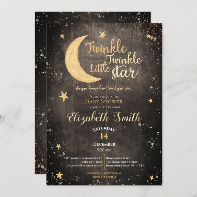 Twinkle little star gender neutral babyshower invitation (Front/Back)