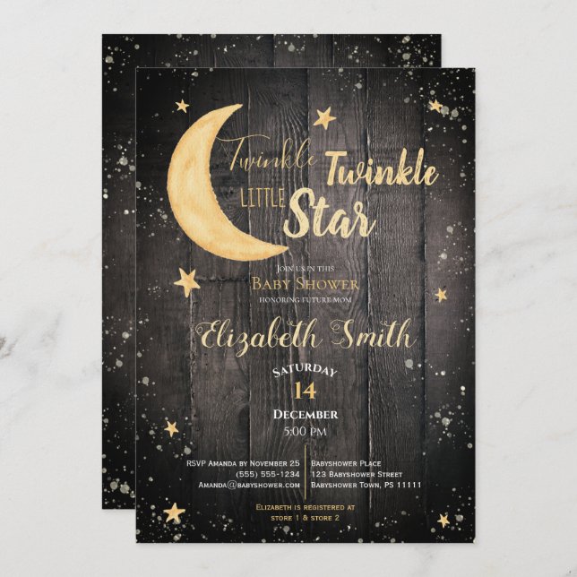 Twinkle little star gender neutral babyshower invitation (Front/Back)