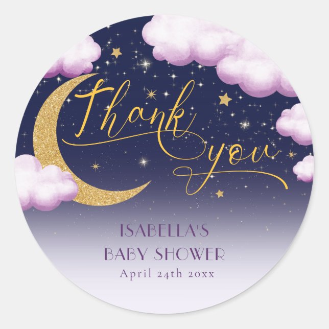 Twinkle Little Star Girl Baby Shower Thank You Classic Round Sticker (Front)