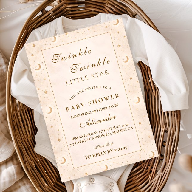 Twinkle Little Star Gold Baby Shower Invitation (Creator Uploaded)
