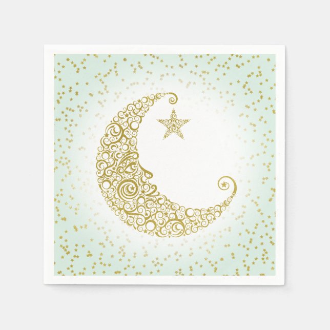 Twinkle Little Star Gold Moon Mint Napkin (Front)