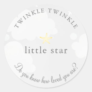 Twinkle Little Star Grey Baby Shower Classic Round Sticker