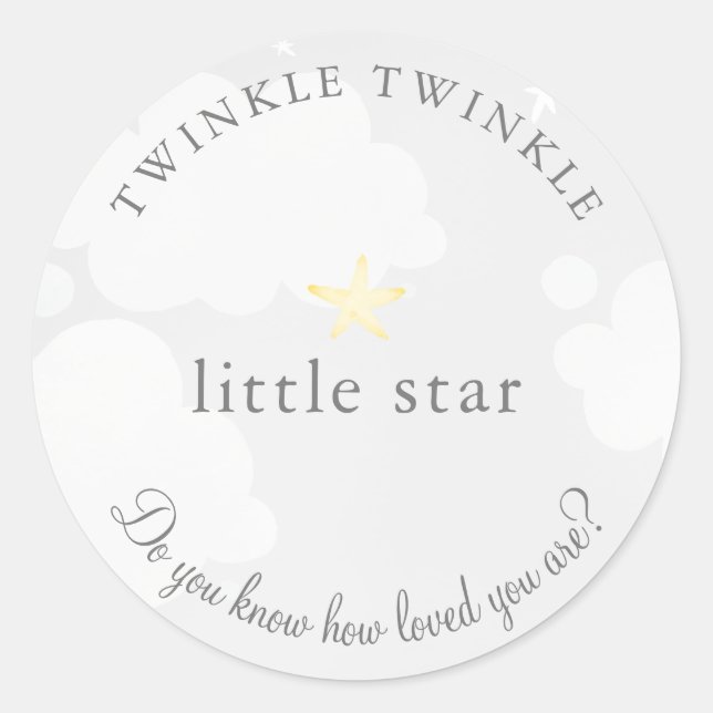 Twinkle Little Star Grey Baby Shower Classic Round Sticker (Front)