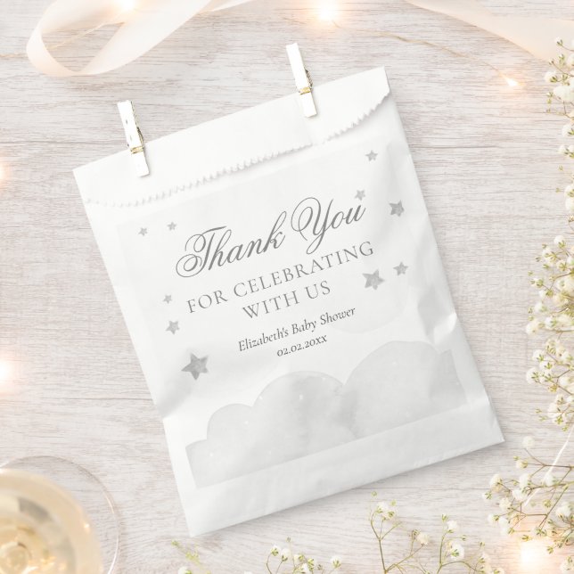 Twinkle Little Star Grey Baby Shower Favour Bag (Clipped)