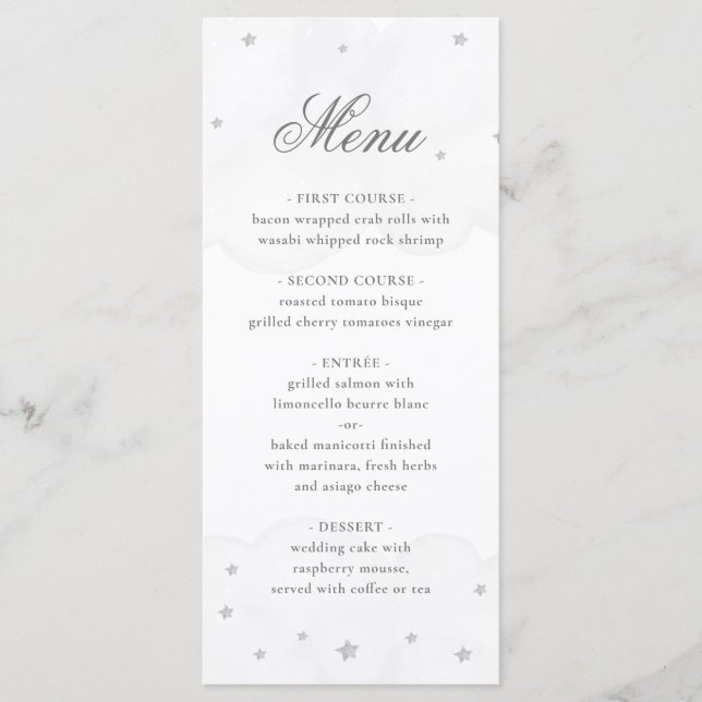 Twinkle Little Star Grey Elegant Baby Shower Menu (Front)