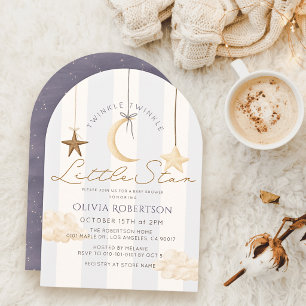 Twinkle Little Star Grey Stripes Baby Shower Invitation