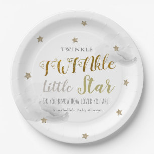 Twinkle Little Star Grey Twin Baby Shower Paper Plate