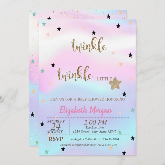 Twinkle Little Star Holographic Baby Shower Invitation (Front/Back)