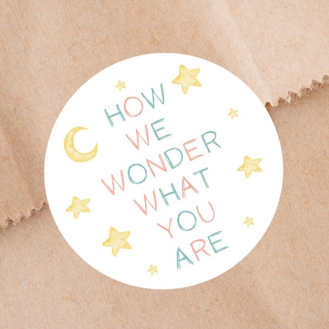 Twinkle Little Star How We Wonder Gender Reveal Classic Round Sticker (Creator Uploaded)