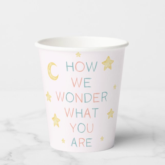 Twinkle Little Star How We Wonder Gender Reveal Paper Cups (Front)