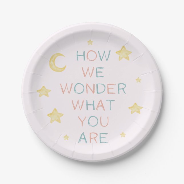 Twinkle Little Star How We Wonder Gender Reveal Paper Plate (Front)