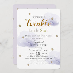 Twinkle Little Star Lavender Virtual Baby Shower Invitation