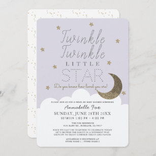 Twinkle Little Star Lilac Drive-by Baby Shower Invitation