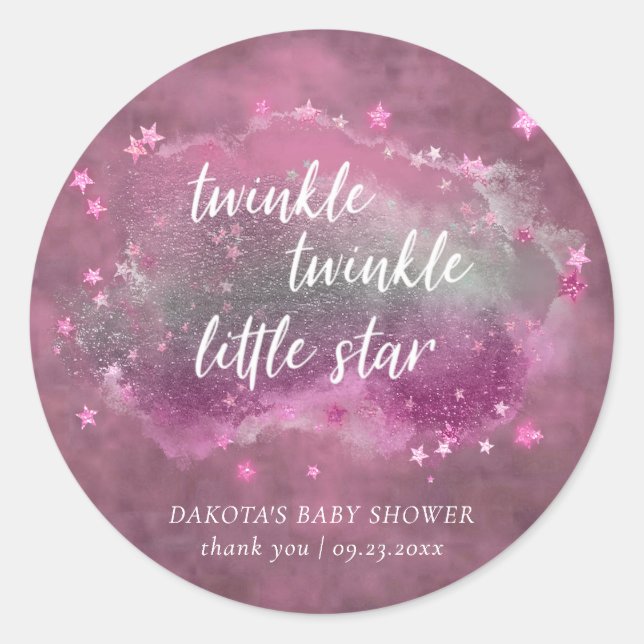 Twinkle Little Star | Mauve Pink Silver Thank You Classic Round Sticker (Front)