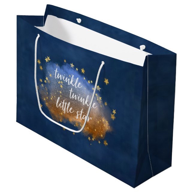 Twinkle Little Star | Navy Blue Copper Gold Dust Large Gift Bag (Front Angled)