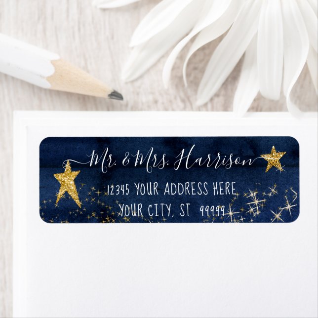 Twinkle Little Star Navy Blue Gold Return Address Label (Insitu)