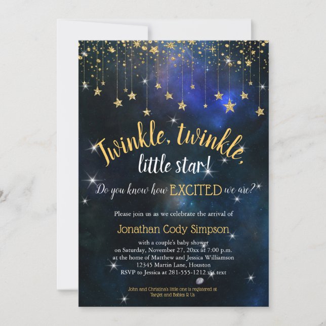 Twinkle Little Star Navy Gold Baby Shower Digital Invitation (Front)