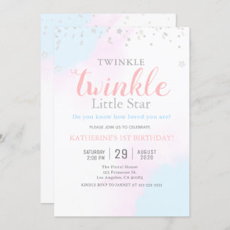 Twinkle Little Star Neutral Girl & Boy Birthday Invitation