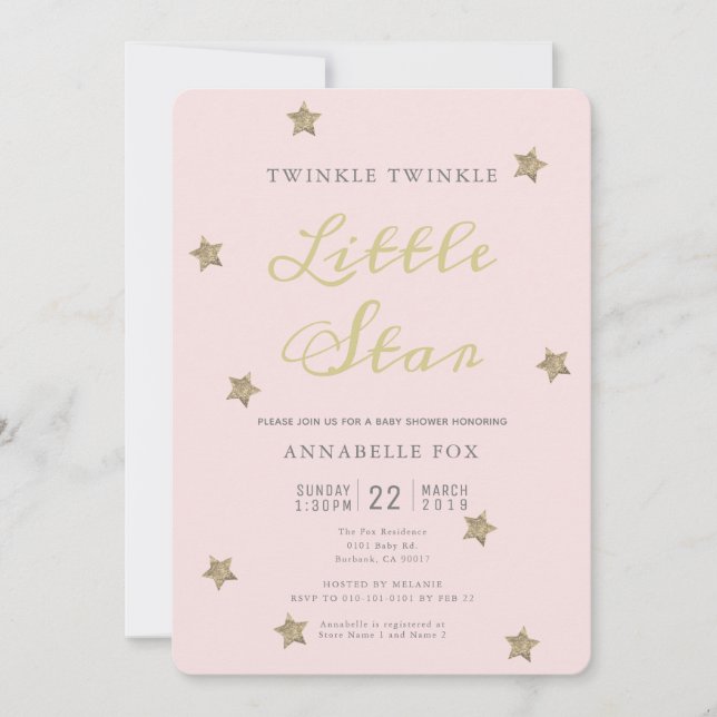 Twinkle Little Star Pink Baby Shower Invitation (Front)