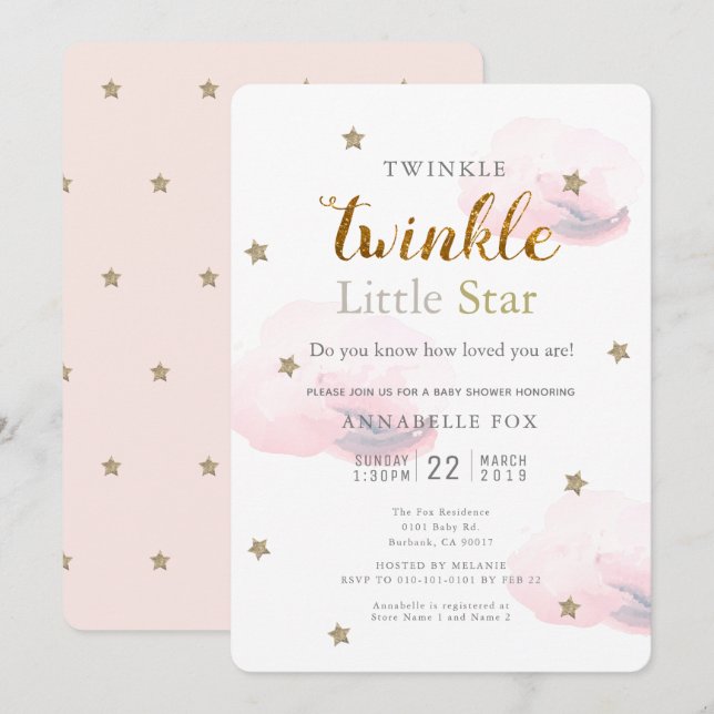 Twinkle Little Star Pink Baby Shower Invitation (Front/Back)