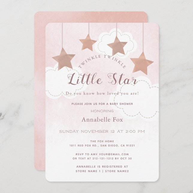 Twinkle Little Star Pink Baby Shower Invitation (Front/Back)