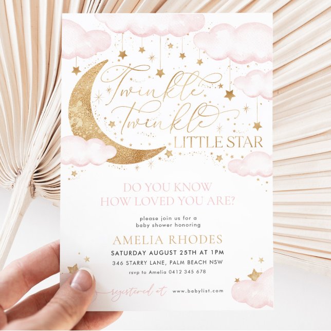 Twinkle Little Star Pink Baby Shower Invitation (Creator Uploaded)