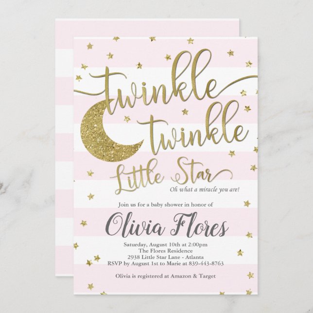 Twinkle Little Star Pink Baby Shower Invitation (Front/Back)