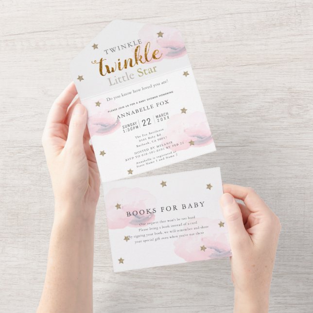 Twinkle Little Star Pink Book Baby Shower All In One Invitation (Tearaway)
