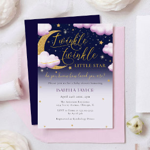 Twinkle Little Star Pink Girl Baby Shower Invitation