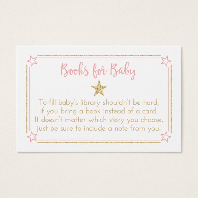 Twinkle Little Star Pink Gold Book Request Cards (Front)