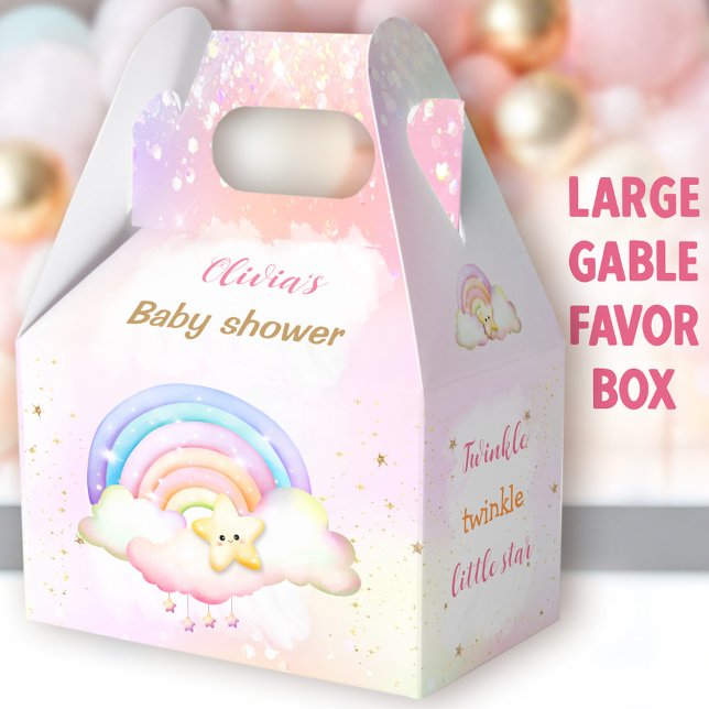 Twinkle Little Star Rainbow Baby Shower Large Favour Box (Star Rainbow Large Gable Favor Boxes - You can choose from 3 sizes of these gable favor boxes)