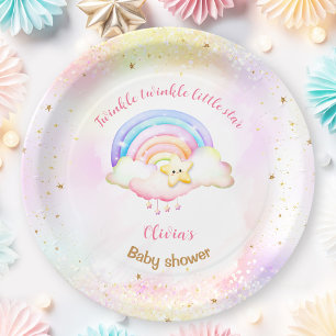 Twinkle Little Star Rainbow Girl Baby Shower Paper Plate