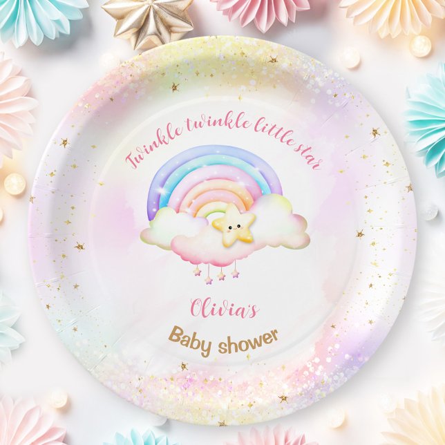 Twinkle Little Star Rainbow Girl Baby Shower Paper Plate (Twinkle Little Star Rainbow Girl Baby Shower Paper Plates)