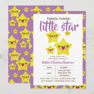 Twinkle Little Star Shower Purp Yellow Modern Cute Invitation