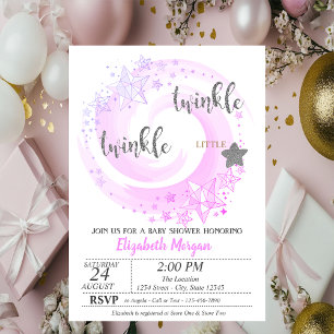 Twinkle Little Star Silver Glitter Baby Shower Invitation