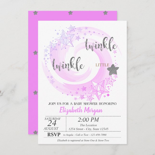 Twinkle Little Star Silver Glitter Baby Shower Invitation (Front/Back)