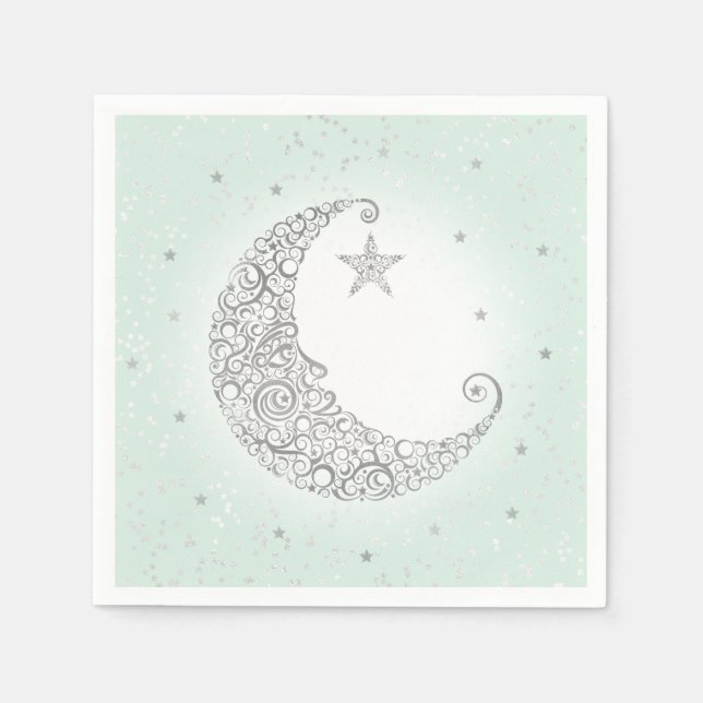 Twinkle Little Star Silver Moon Mint Napkin (Front)