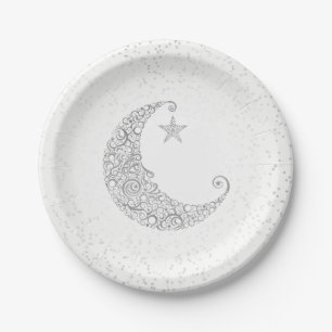 Twinkle Little Star Silver Moon White Paper Plate