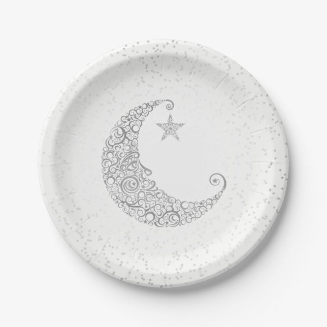 Twinkle Little Star Silver Moon White Paper Plate (Front)