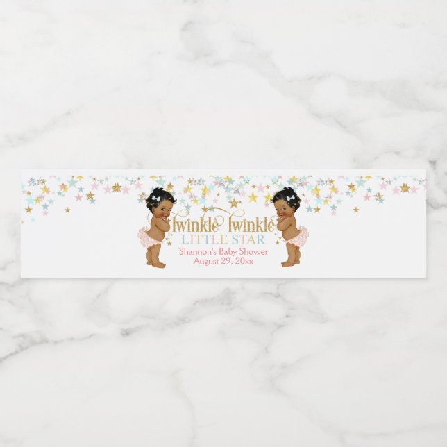 Twinkle Little Star Twin Girls Water Bottle Label (Single Label)