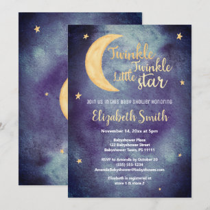 Twinkle little star water color baby shower invitation
